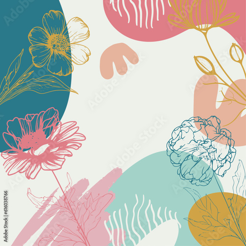 Floral summer cover or poster graphic design with colorful roses, white flowers, exotic leaves, eucalyptus and succulents. Romantic decorative bouquet. Vector illustration.