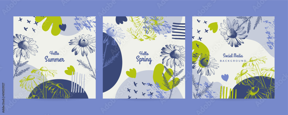Spring social media background template with colorful flower. Can be use for wallpaper, flyers, invitation, posters, brochure.
