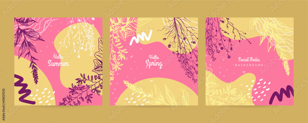 Summer Cute vector illustration with colorful flowers, a bicycle with leaf, and a floral frame for a poster, card, flyer or banner