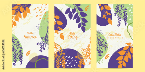 Hello Spring hand drawn. Lettering spring season with leaf for greeting card, invitation template. Modern lettering banner poster template background, Sale, offer