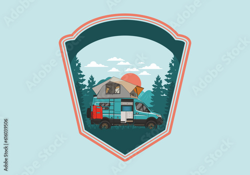 Large van with roof tent illustration design