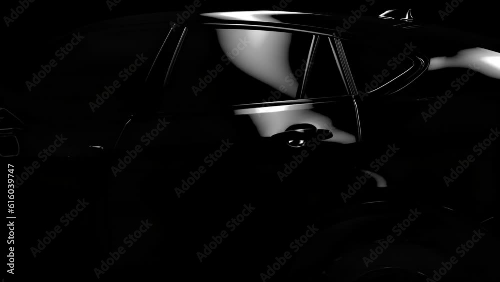 a black car at high speed is moving in space