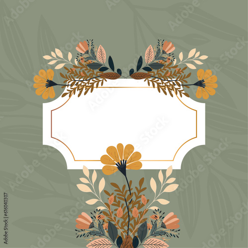 Floral frame with text. Romantic greeting card. Spring time wording with hand drawn flowers and watercolor spots on white background.