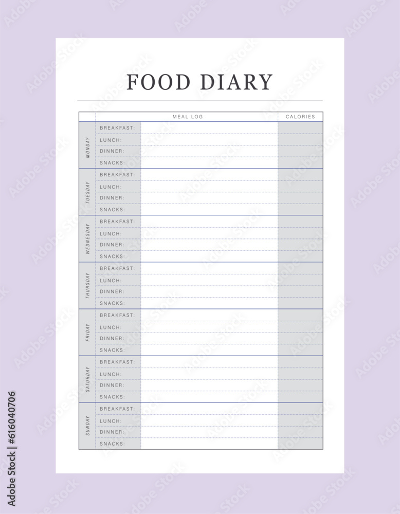 Food Diary planner. 