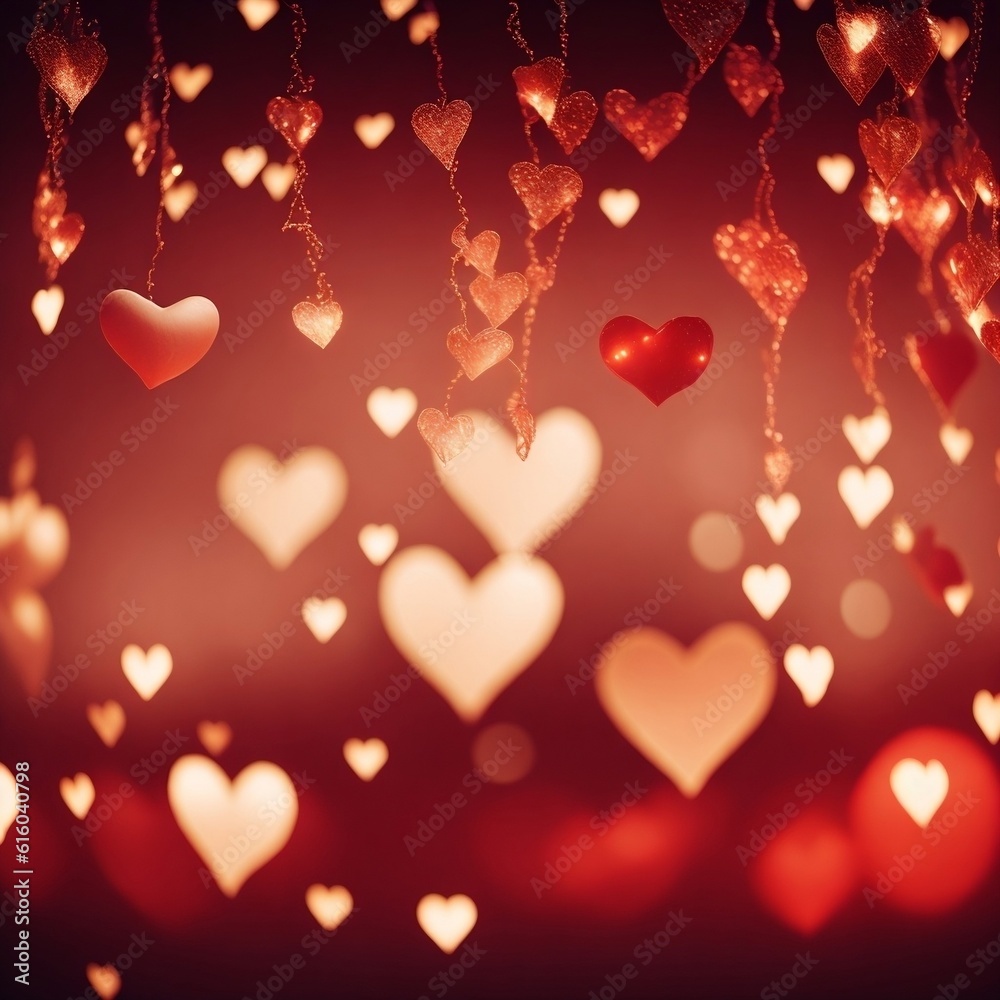 Valentine's day background with heart shaped bokeh lights Generative AI