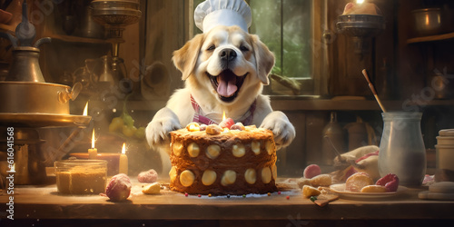 Hund backt einen Kuchen KI