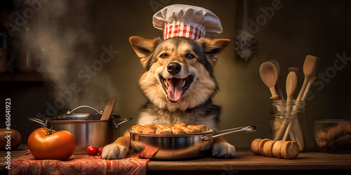 Hund kocht in der Küche KI