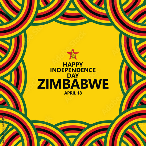 Zimbabwe independence day celebration vector template with national ribbon flags. National day greeting card with yellow color theme. African country public holiday.