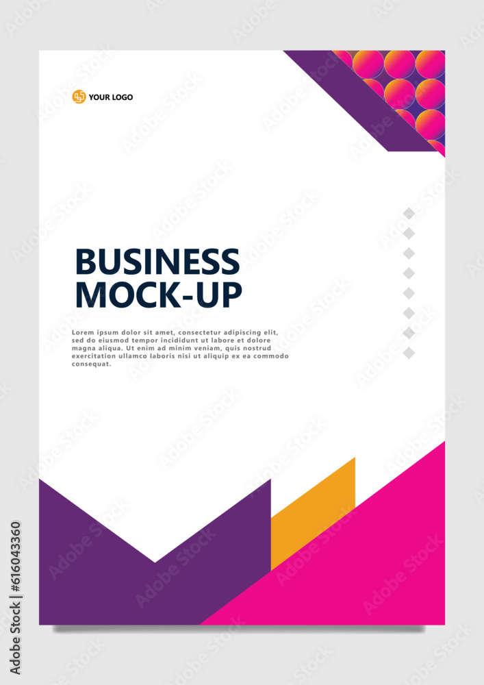Vector business mock up with gradient colored circle pattern decoration. White colored company important document cover.