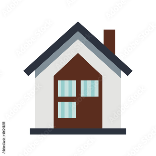 flat design house with backside wooden door and windows in it using vector illustration art