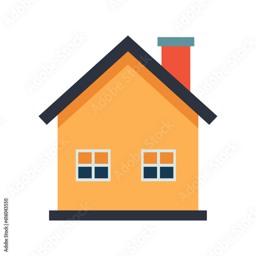 backside yellow house icon with red chimney on top using vector illustration art
