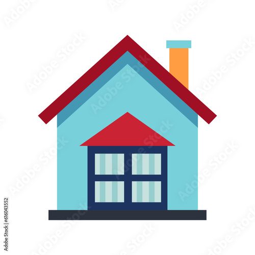 blue house with red roof and orange chimney on top on white background using vector illustration art
