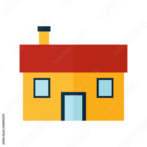 illustration of yellow house with red roof and chimney on it on white background using vector illustration art