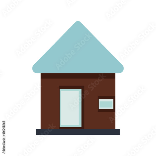 illustration of brown wooden house with blue roof isolated on white background using vector illustration art