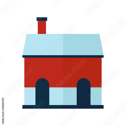 illustration of blue red house with two doors and chimney on the top using vector illustration art