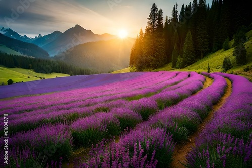 lavender field at sunset generated ai