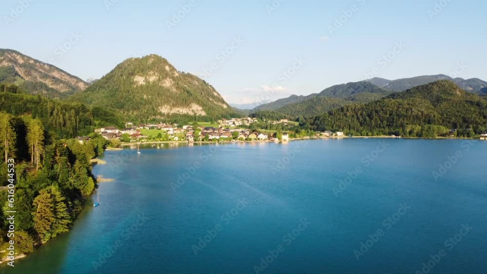 Amazing aerial drone shot of Austria lake town of Fuschl Am see, Salzburg Amazing aerial drone shot of Austria lake town of Fuschl Am see, Salzburg