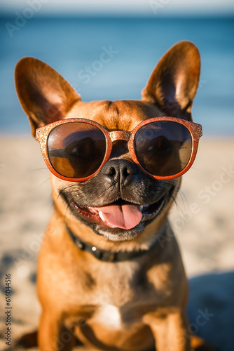 Hund entspannt am Strand KI