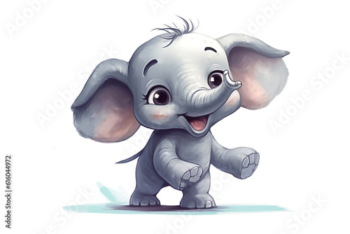 Cartoon cute little elephant  illustration. Post processed AI generated image.