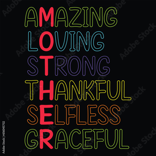 Amazing loving strong thankful selfless graceful Happy mother's day shirt print template, Typography design for mother's day, mom life, mom boss, lady, woman, boss day, girl, birthday 