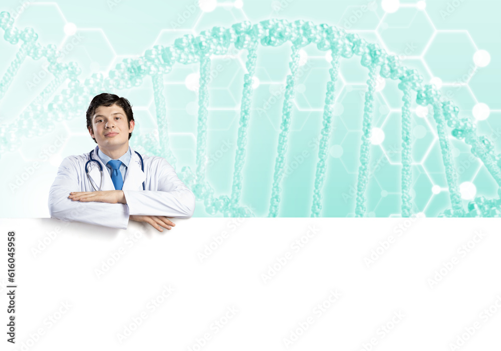 Doctor with banner Doctor with banner