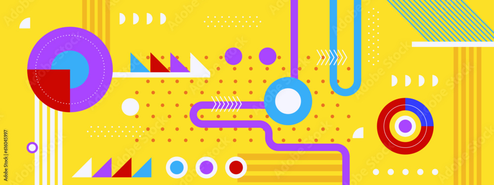 Obraz premium Geometric pattern vector background with Scandinavian abstract color or Swiss geometry prints of rectangles, squares and circles shape design