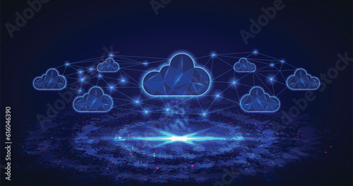Cloud computing. Multiple cloud symbol vector illustration, 2D cloud, 3D cloud, multi-cloud work connected data.
