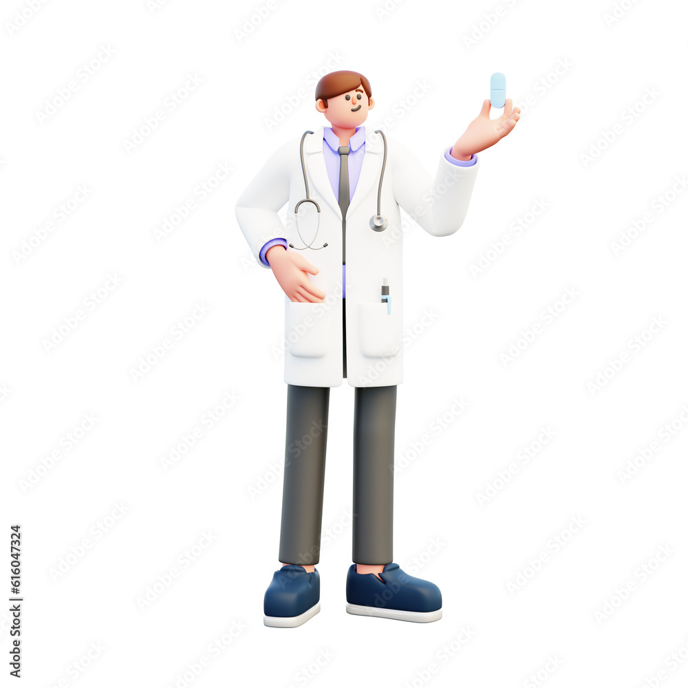 doctor holding big pill 3d illustration doctor holding big pill 3d illustration