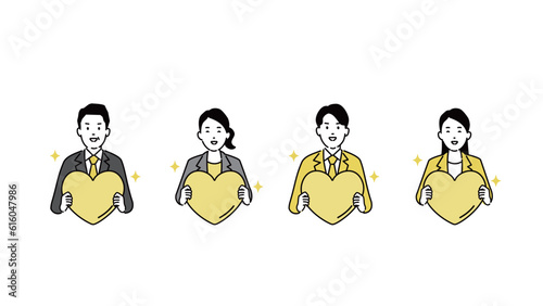 ハートをもつ人物のシンプルイラスト、ベクター