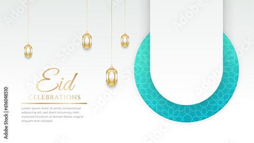 Vector eid mubarak celebratory white and gold illustration