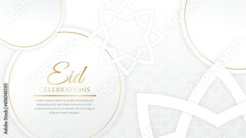 Eid Mubarak colorful luxury Islamic white and gold background with decorative ornament, eid Mubarak social media post design.