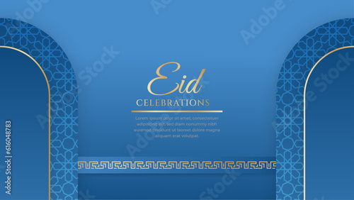 vector beautiful eid mubarak islamic blue and gold