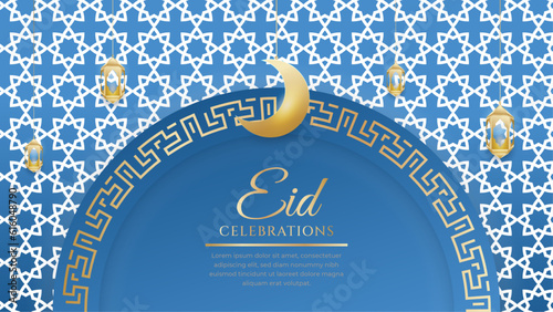 vector beautiful eid mubarak islamic blue and gold