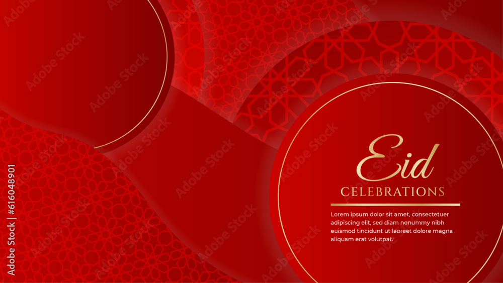 Fototapeta premium Vector eid mubarak celebratory red and gold illustration