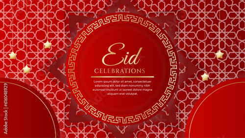 vector beautiful eid mubarak islamic red and gold