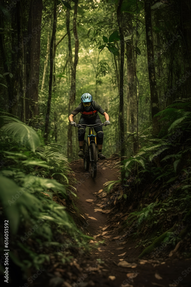 montain bike racing on tropical forest ,generative ai montain bike racing on tropical forest ,generative ai
