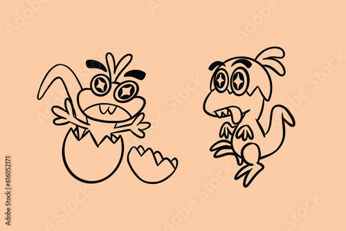 line art illustration of raptor for kids, school props, education and t-shirt design