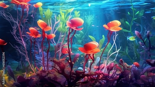 Captivating underwater plants . Fantasy concept , Illustration painting.