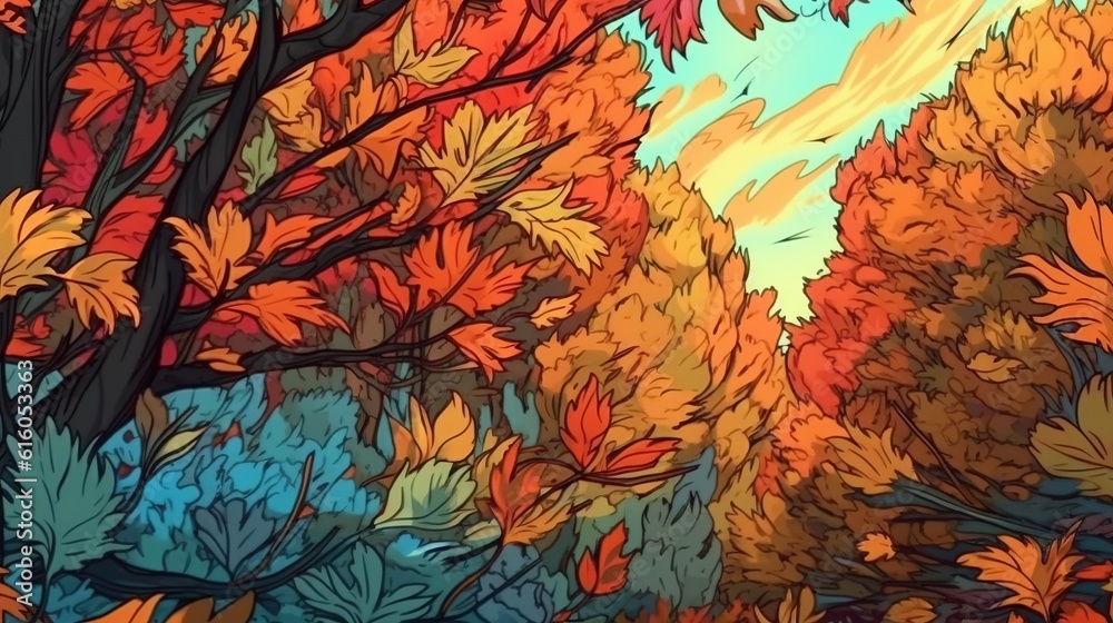 Captivating autumn foliage . Fantasy concept , Illustration painting.