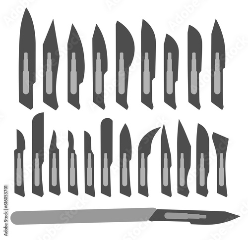 The set of silhouettes medical scalpels. 