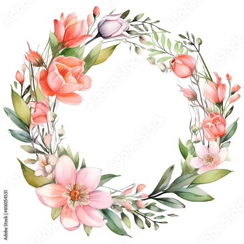 Spring Floral Round Frame watercolor illustration © patungkead