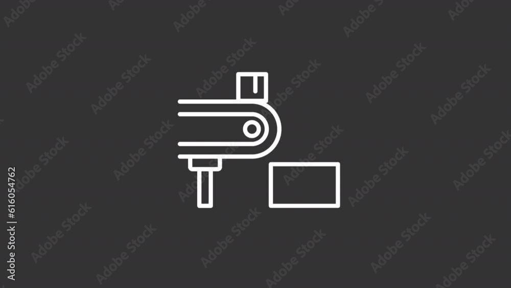 Animated loader white line icon. Conveyor belt animation. Factory equipment. Parcel service. Loop HD video with alpha channel, transparent background. Motion graphic design for night mode