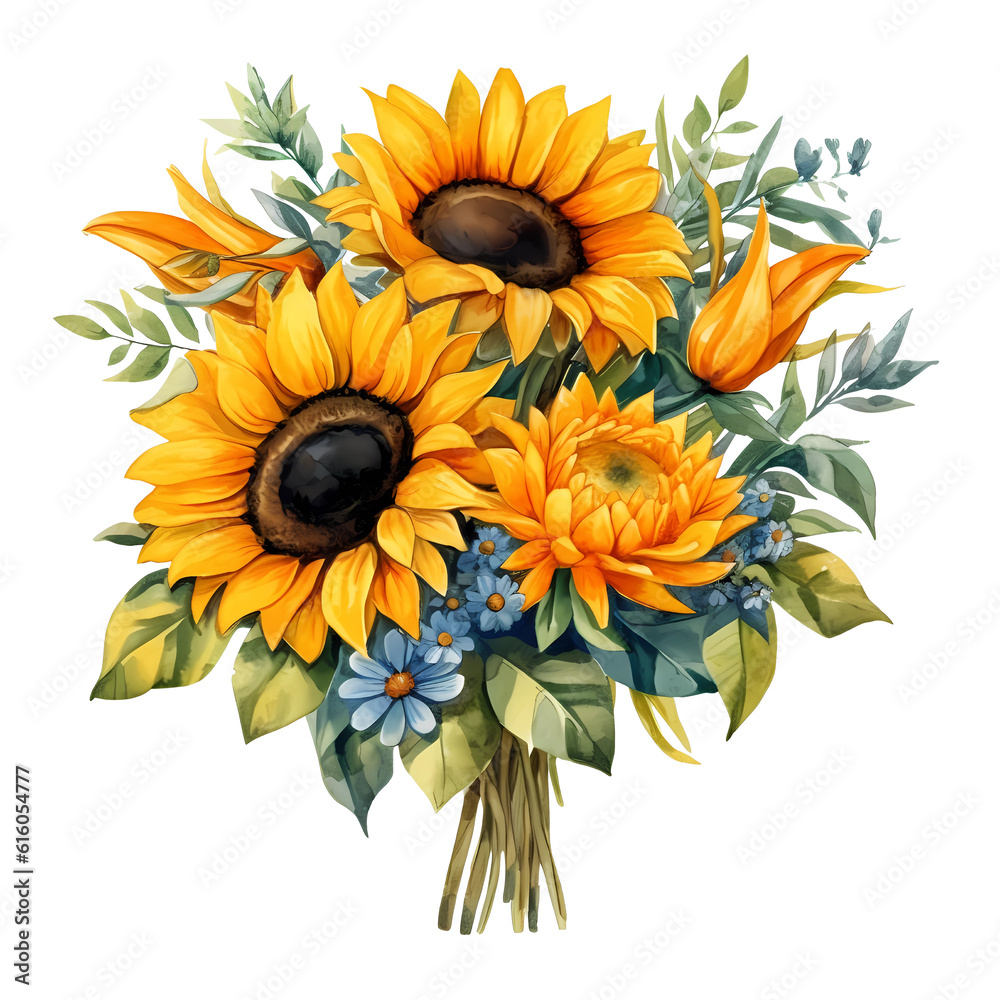 Naklejka premium Beautiful Sunflower bouquet illustration transparent background