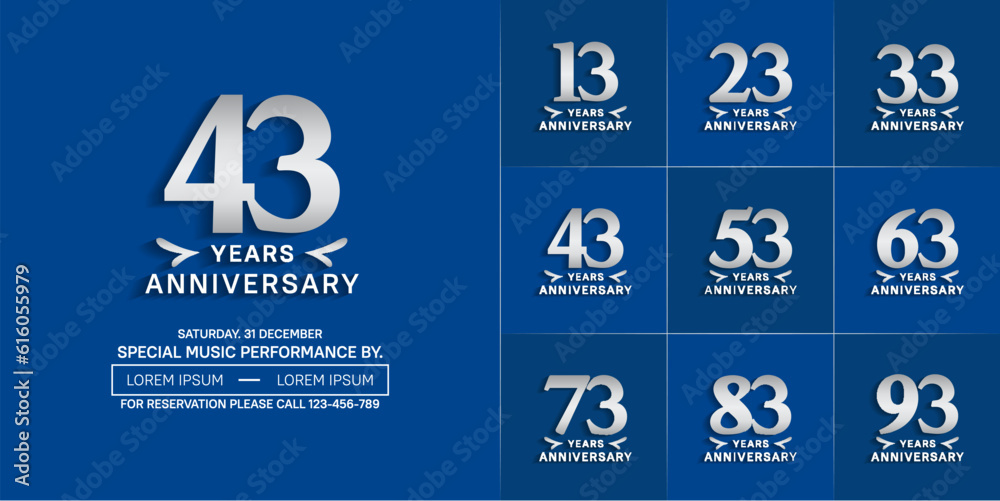 set of anniversary logo with silver number on blue background can be use for celebration set of anniversary logo with silver number on blue background can be use for celebration