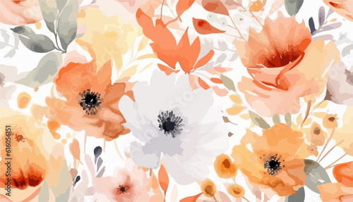 Minimal bright abstract poppy flowers pattern, pastel watercolor flowers. Collage contemporary print. Fashionable template for design.