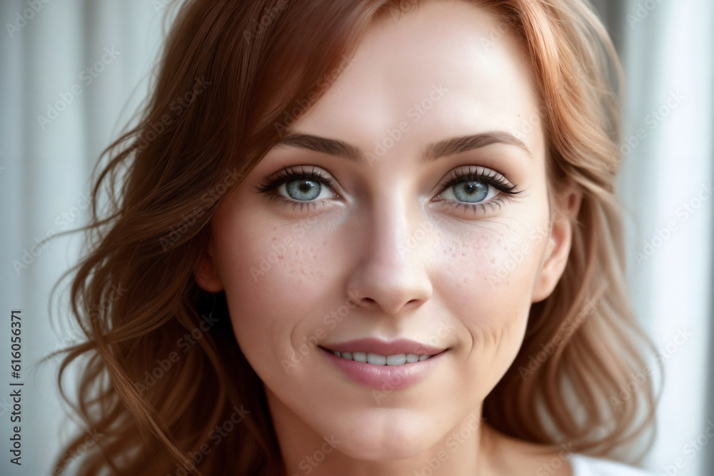 Portrait of a beautiful woman near window in a bedroom. Generative AI. Portrait of a beautiful woman near window in a bedroom. Generative AI.