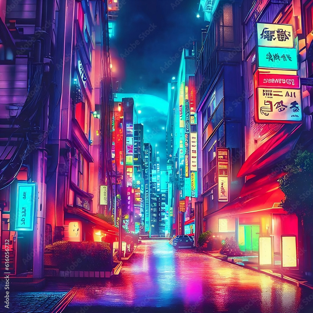 Japanese city at night