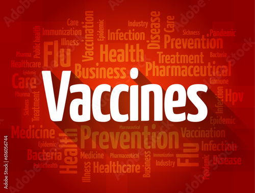 Vaccines - biological preparation that provides active acquired immunity to a particular infectious or malignant disease, word cloud concept background