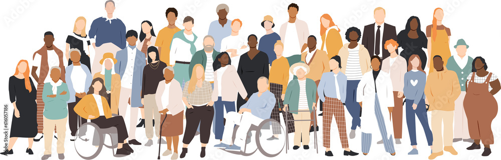 Naklejka premium People stand side by side together. Flat vector illustration.