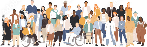 People stand side by side together. Flat vector illustration.